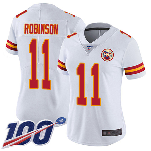 Women Kansas City Chiefs #11 Robinson Demarcus White Vapor Untouchable Limited Player 100th Season Football Nike NFL Jersey->women nfl jersey->Women Jersey
